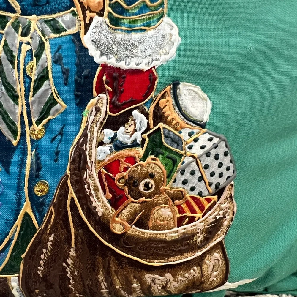 Vintage JMV Festive Green Santa Claus Pillow